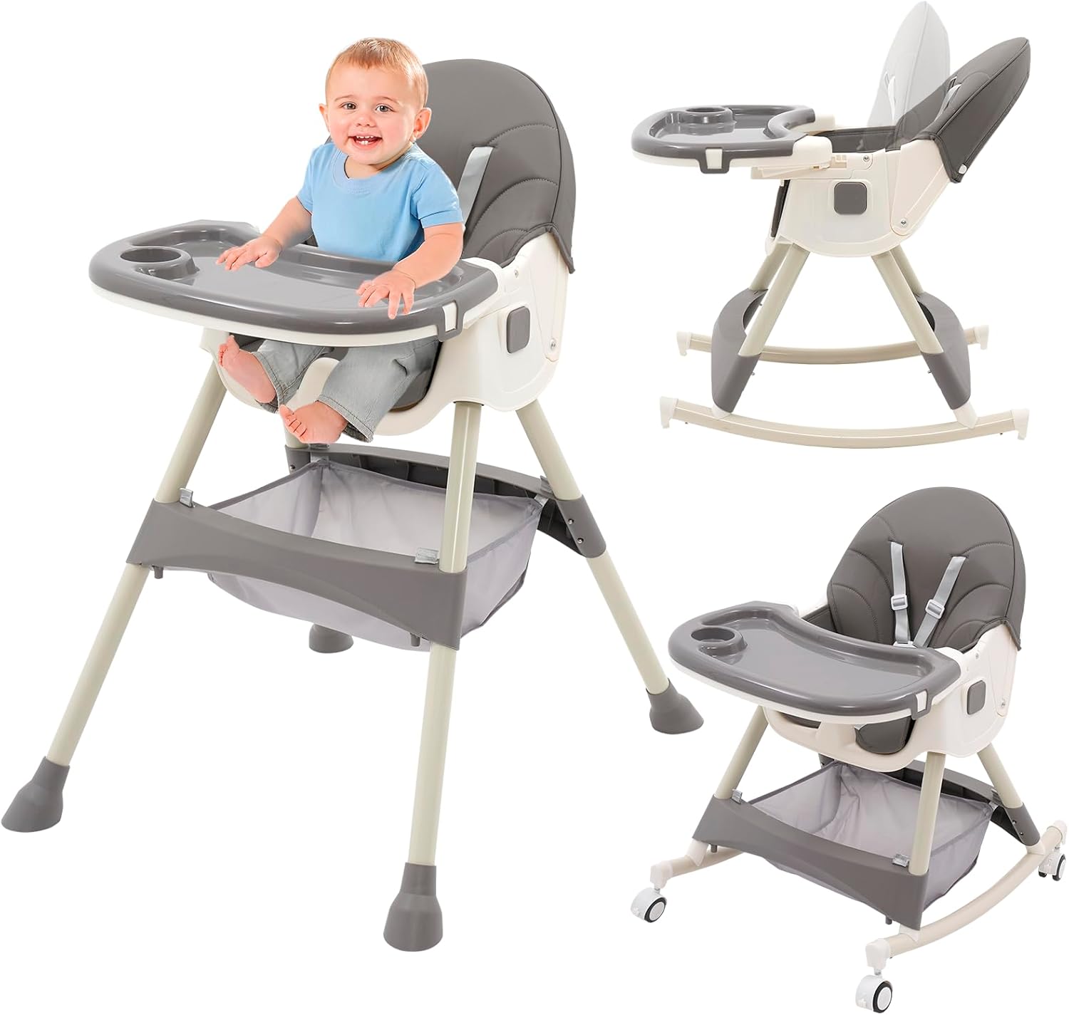 Chaise Haute Évolutive Arkyomi 3 En 1 - Pliable, Réglable Avec Roulettes - De 6 Mois à 6 Ans