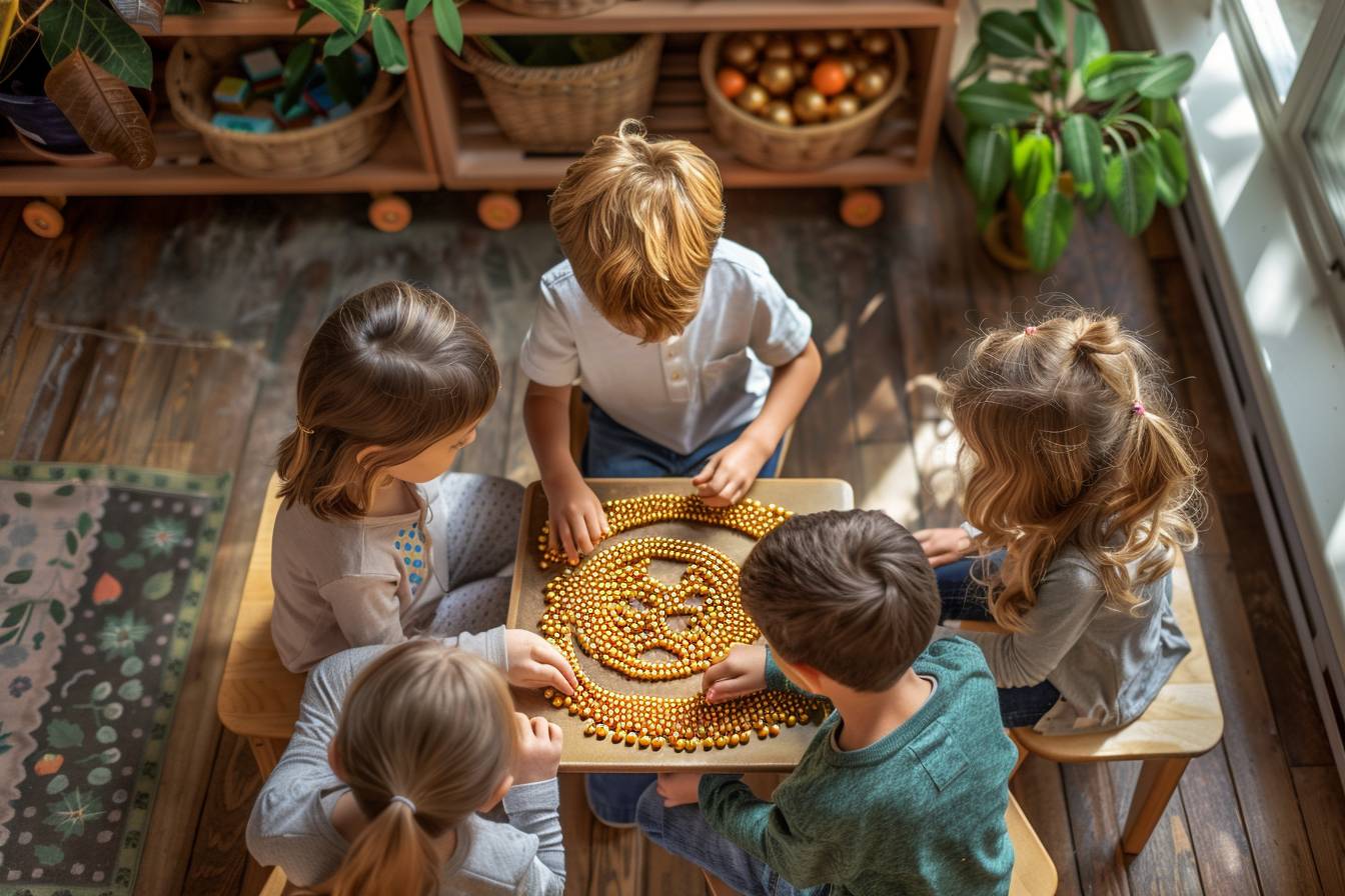 Activités Montessori avec des perles dorées : un apprentissage ludique pour les 3 à 6 ans