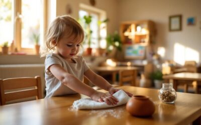 Apprendre à laver une table selon la méthode Montessori