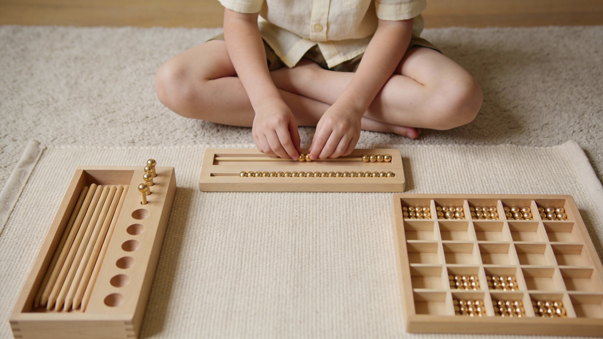 Perles dorées Montessori exercices