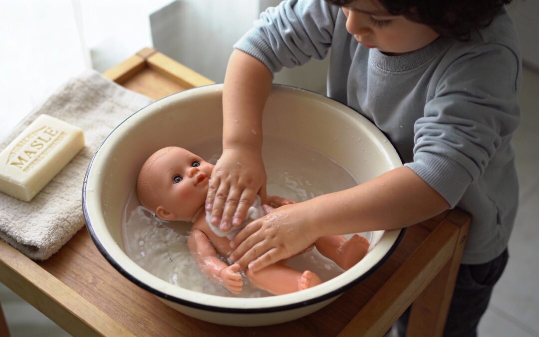 Vie pratique : laver une poupée (inspiration Montessori)