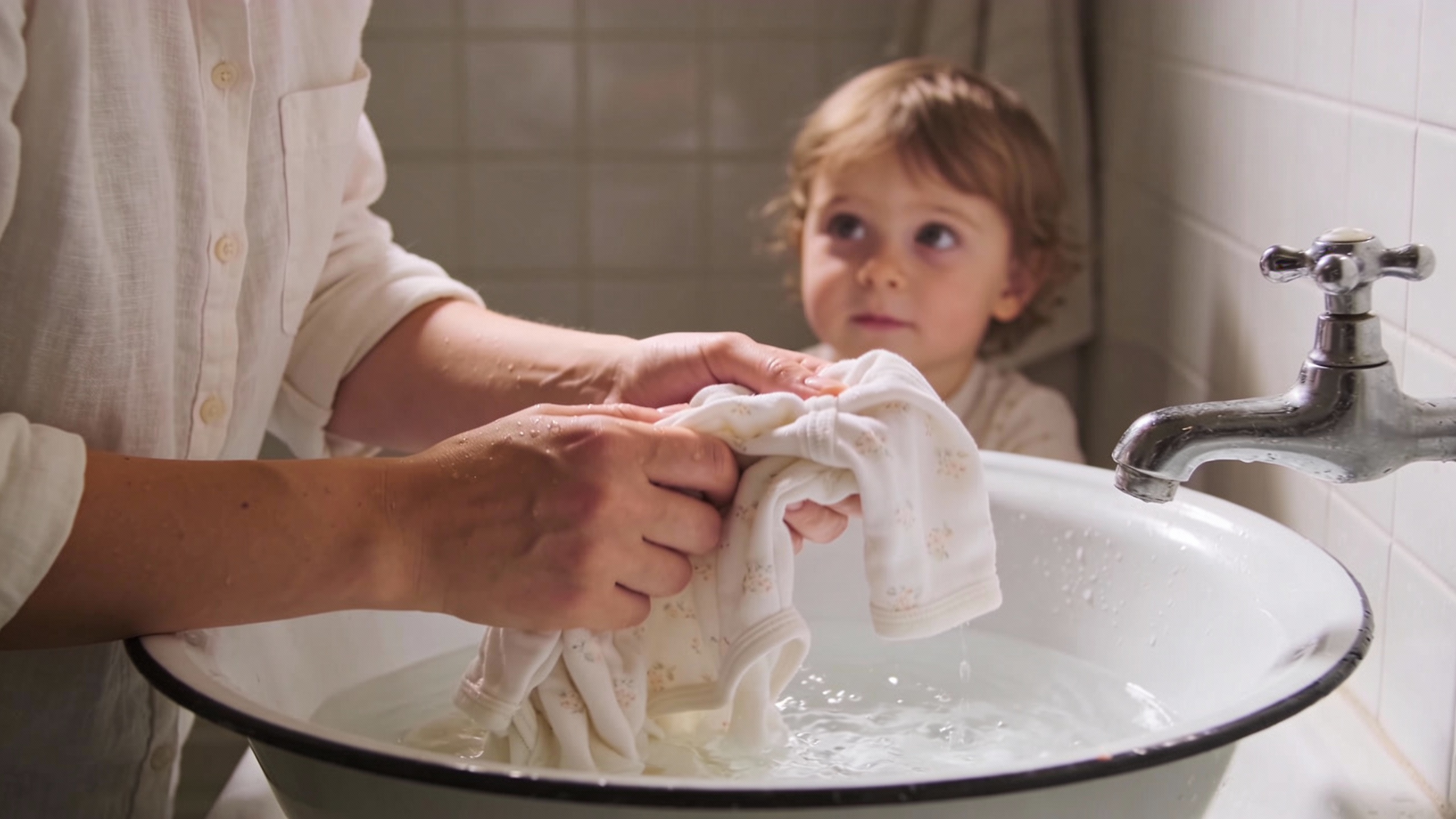 Laver le linge à la main enfant