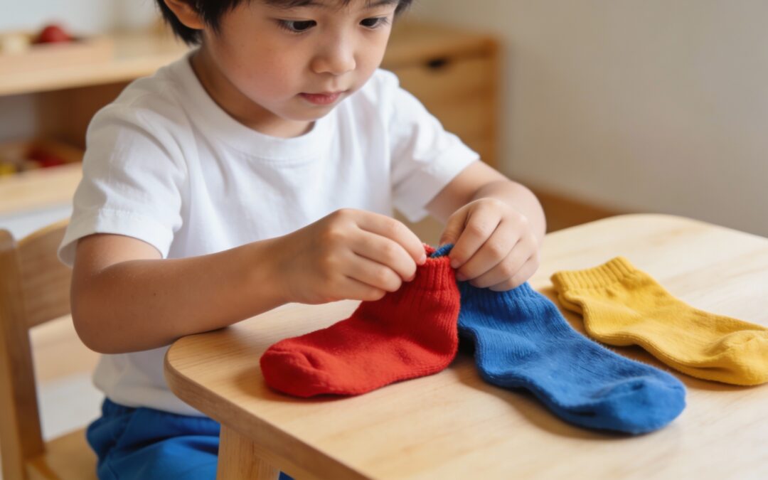 Atelier de mise en paire de chaussettes : activité Montessori dès 3 ans