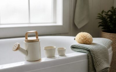 Un jouet arrosoir de bain pour bébé invite à transvaser